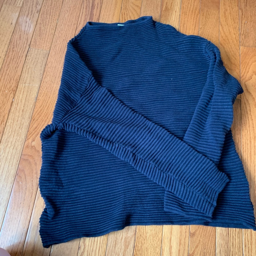 blue ribbed sweater
